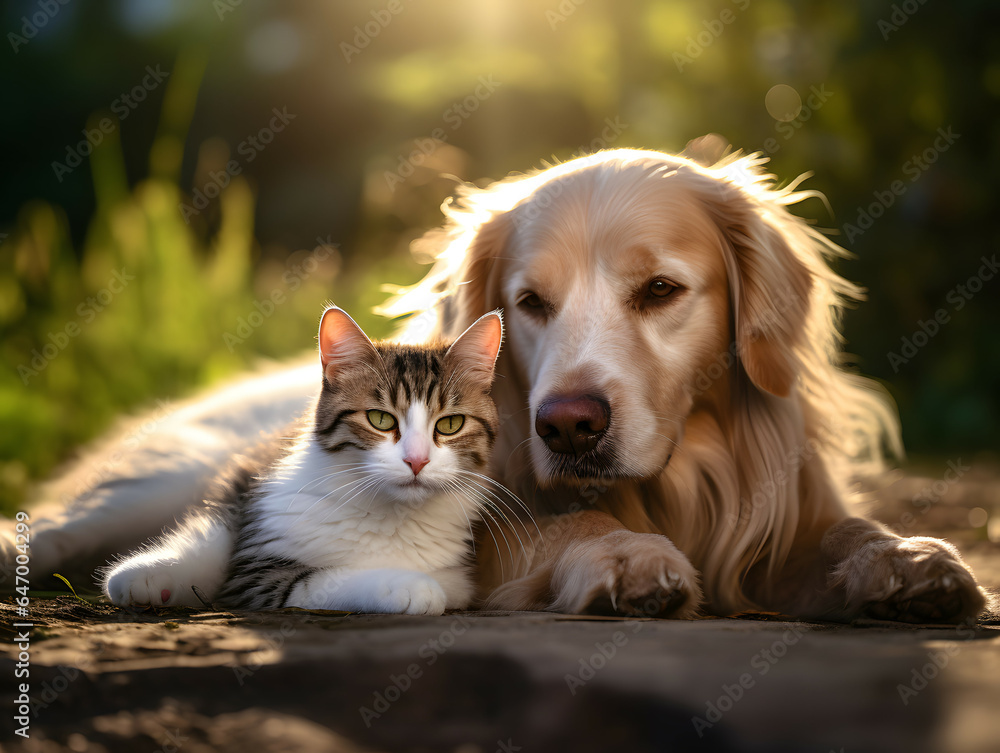 golden retriever and a cat are firends