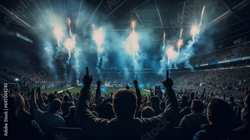 Roaring Crowd Illuminated by Stadium Lights During a Night Match