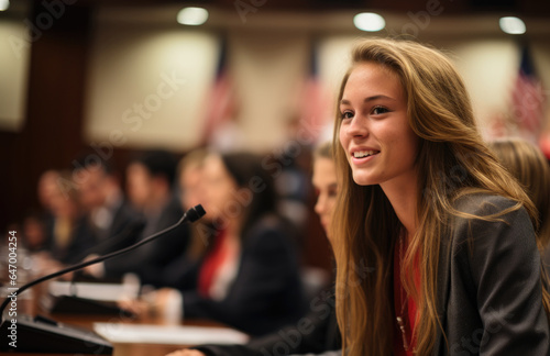 Students participate in a mock constitutional debate  simulating the legislative process and its significance in governance. Generative Ai.