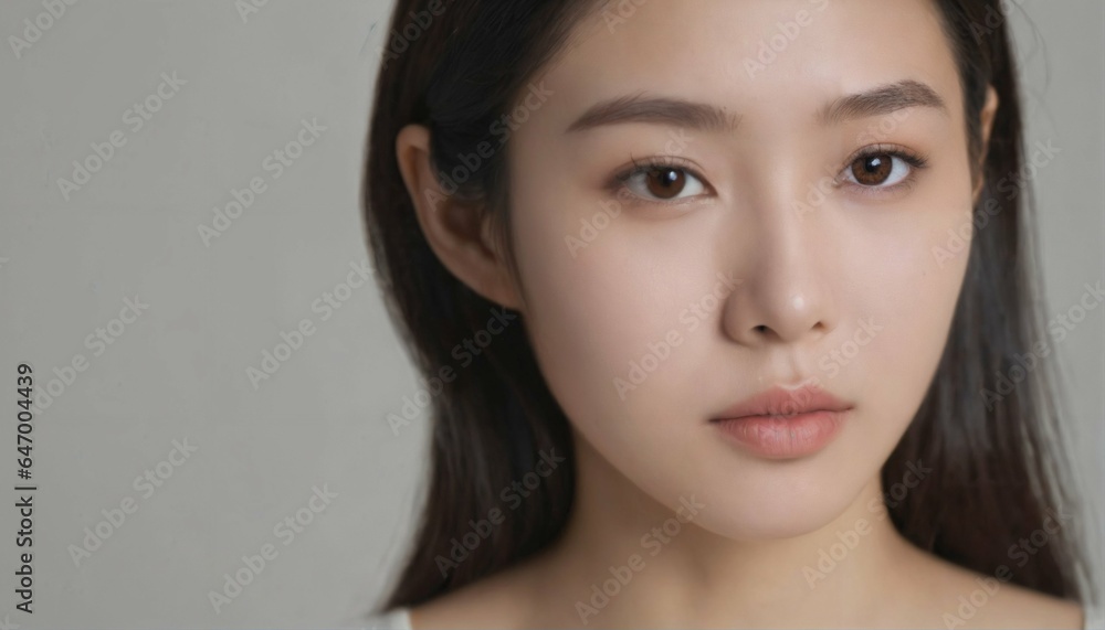Beautiful young Asian woman - smooth skin portrait in studio light, white background Beautiful young Asian woman - smooth skin portrait in studio light, white background