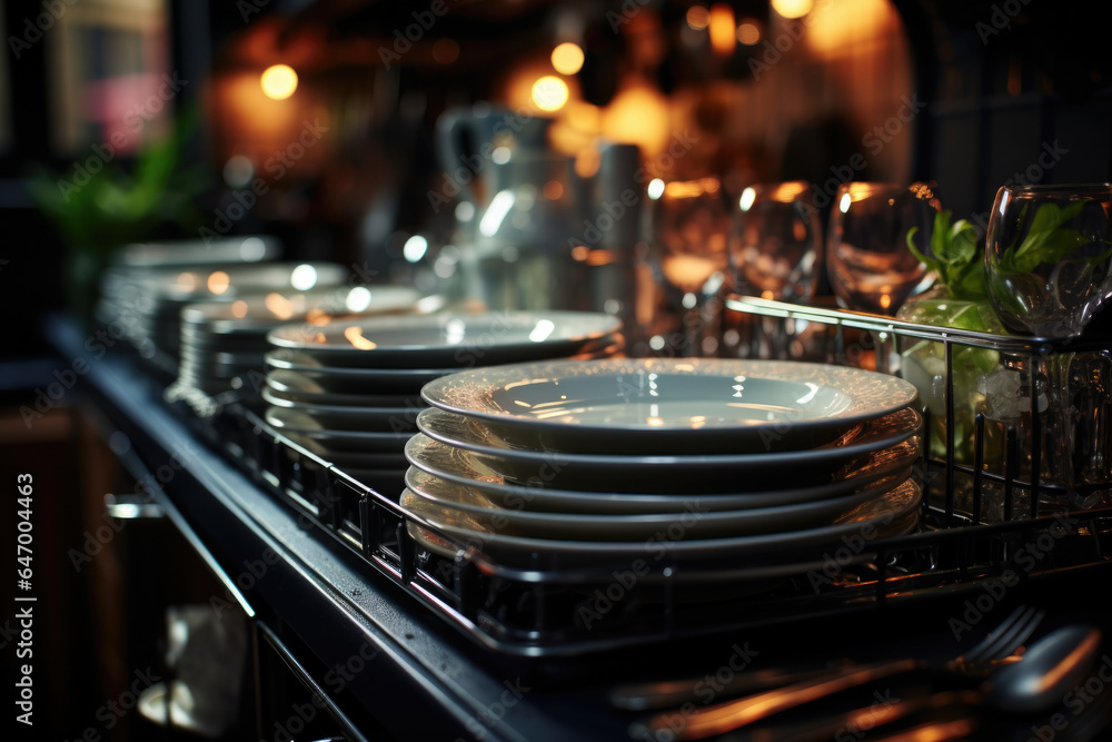 The rhythmic hum of a dishwasher as it efficiently cleans and sanitizes