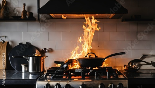 Kitchen fire hazard - residential danger, home safety, emergency