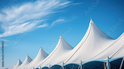Empty Festival Tents Under a Clear Blue Sky