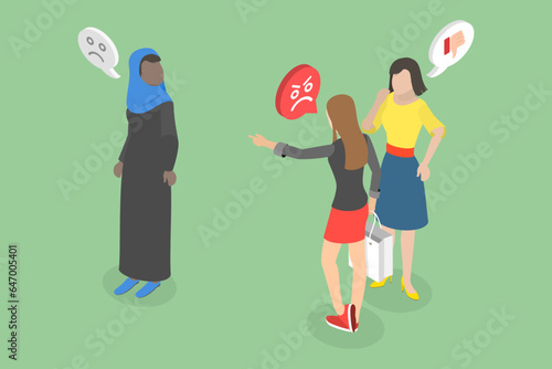 3D Isometric Flat Vector Conceptual Illustration of Social Problems, Religion Discrimination