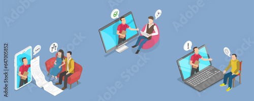 3D Isometric Flat Vector Conceptual Illustration of Online Psychologist, Anxiety and Stress Therapy