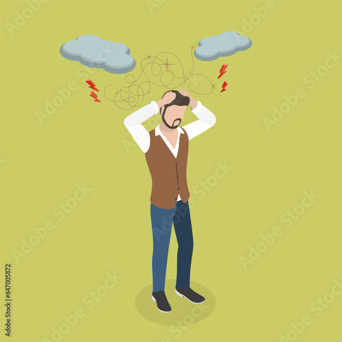3D Isometric Flat Vector Conceptual Illustration of Nervous Problems, Anxiety, Crisis and Exhaustion