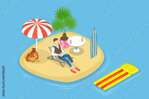 3D Isometric Flat Vector Conceptual Illustration of Workcation, Work and Vacation at Remote Leisure Location