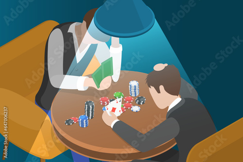 3D Isometric Flat Vector Conceptual Illustration of Gambling Addiction, Casino Entertainment Dependence