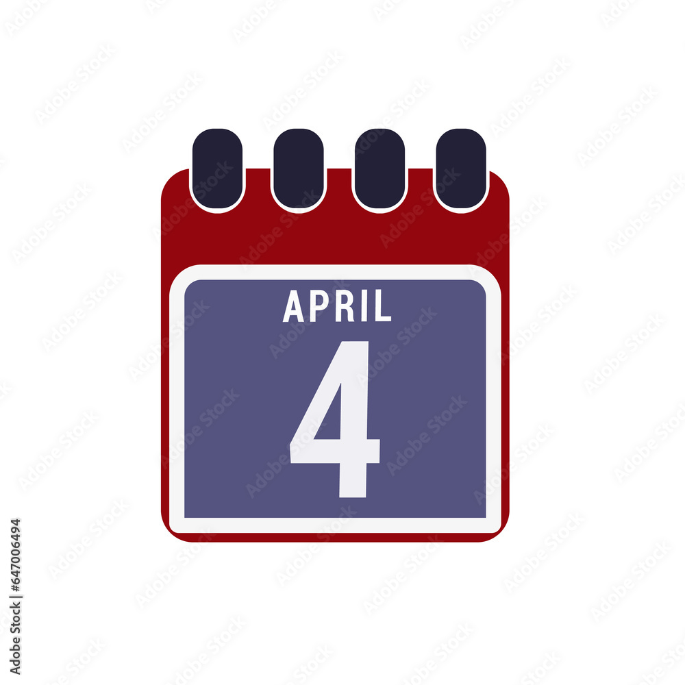 Calendar displaying page of the day 4 (fourth) of the April - Day 4 of month. Illustration
Calendar displaying page of the day 4 (fourth) of the April - Day 4 of month. Illustration