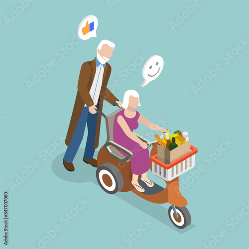 3D Isometric Flat Vector Conceptual Illustration of Transport For Senior People, Mobile Scooter