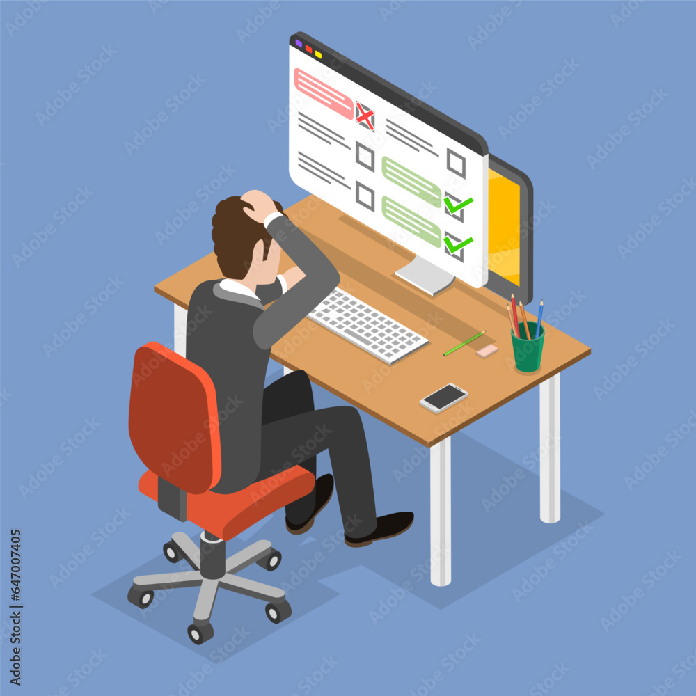 3D Isometric Flat Vector Conceptual Illustration of Online Exam Mistake, Wrong Answer 3D Isometric Flat Vector Conceptual Illustration of Online Exam Mistake, Wrong Answer