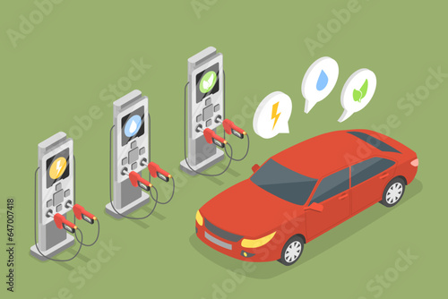 3D Isometric Flat Vector Conceptual Illustration of Alternative Fuel, Refueling Stations