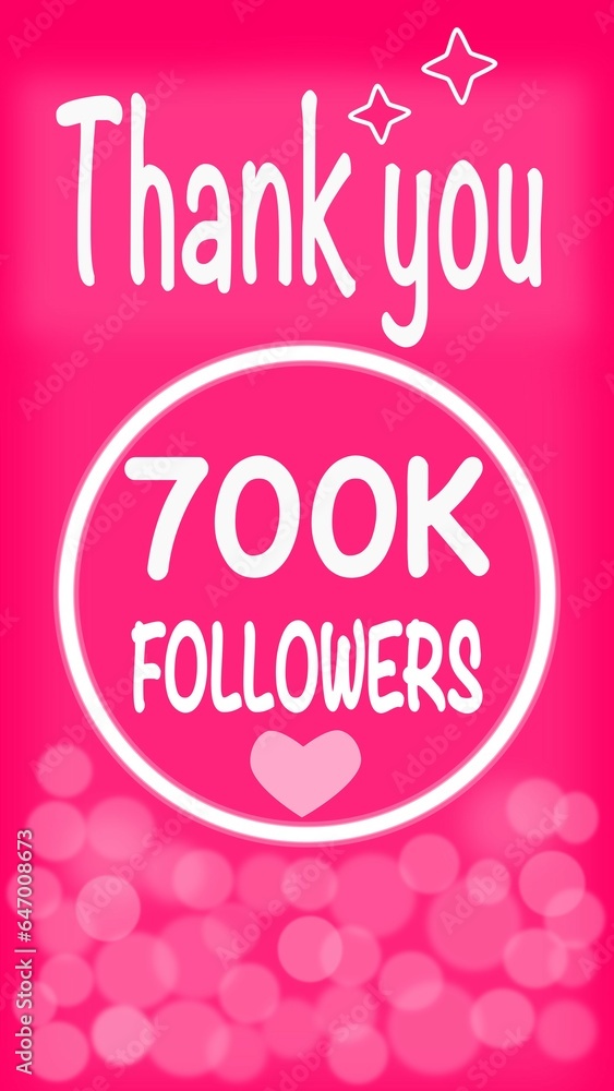 Thank you 700k followers text and white heart on pink background . Banner social media post. Thank you 700k followers text and white heart on pink background . Banner social media post.