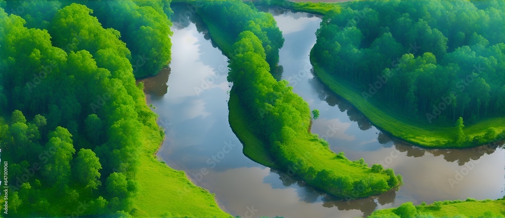 Aerial view of a meander at the forest from Generative AI Aerial view of a meander at the forest from Generative AI