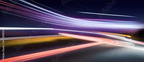 Car passing by with long exposure trails of light and dynamic movement, creating a sense of speed and movement of motion from Generative AI