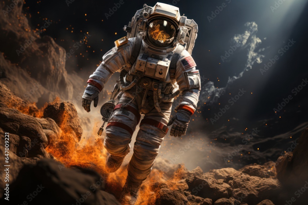 Illustration Caucasian Male Astronaut Backdrop Scene Hard Working Generative AI
