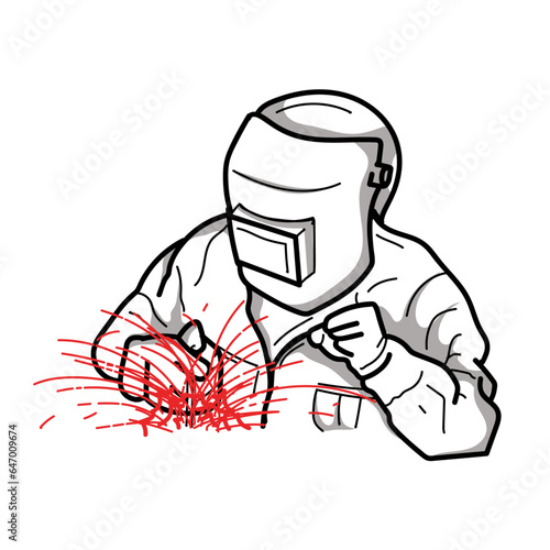 Hand drawn illustration of iron welding