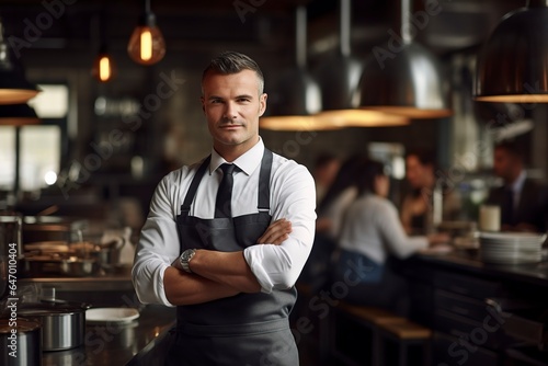restaurant owner businessman standing in a kitchen