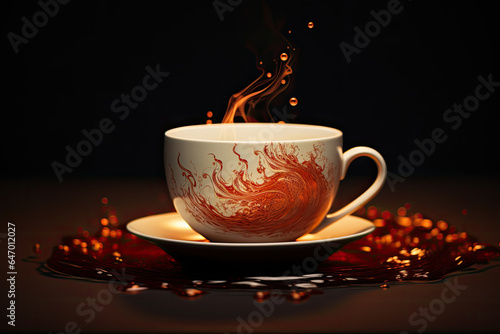Colorful Coffee with design splashing out of a cup isolated on black background.