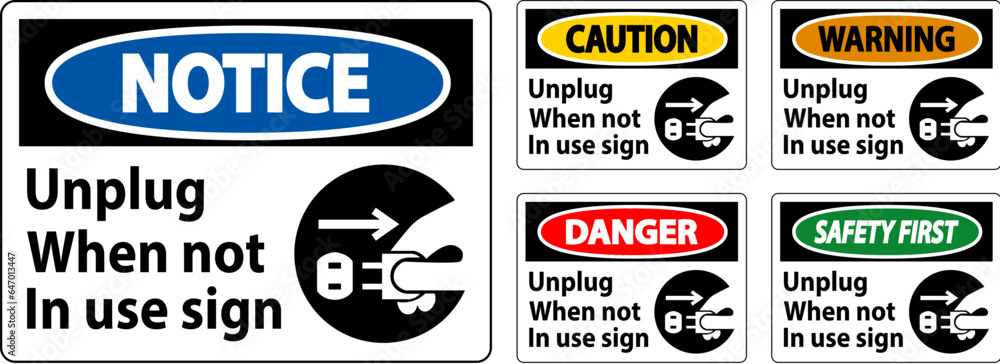 Warning Unplug When Not In Use Symbol Sign