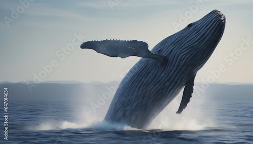 Blue whale jumping out of water, Balaenoptera musculus photo