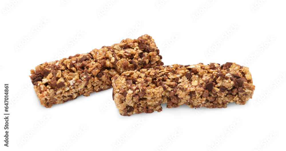 Two tasty granola bars isolated on white Two tasty granola bars isolated on white