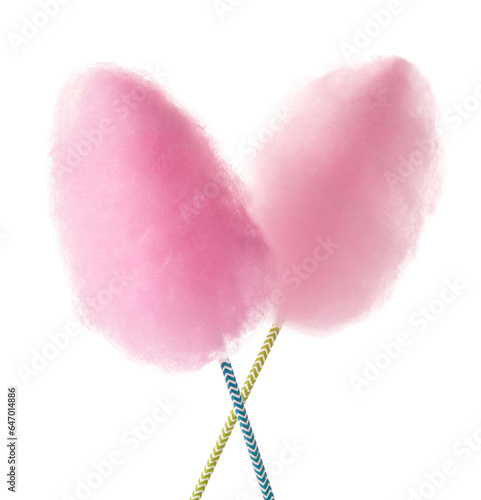 Two sweet pink cotton candies isolated on white