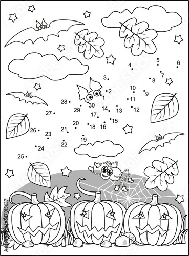 Dot-to-dot and coloring page - Halloween bat
