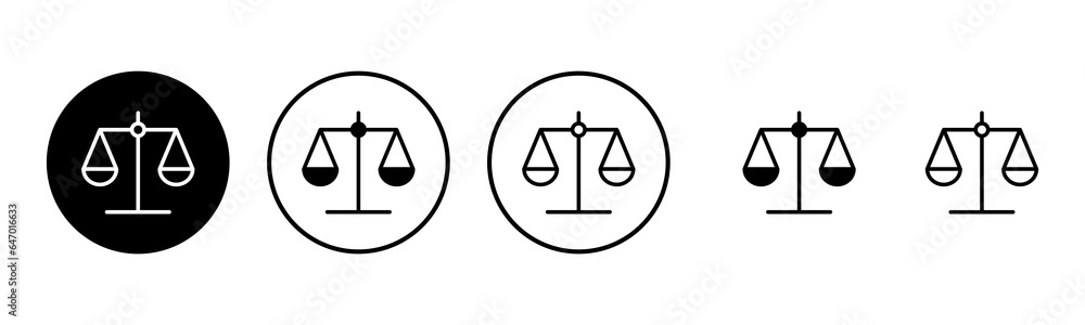 Scales icon set illustration. Law scale icon. Justice sign and symbol Scales icon set illustration. Law scale icon. Justice sign and symbol