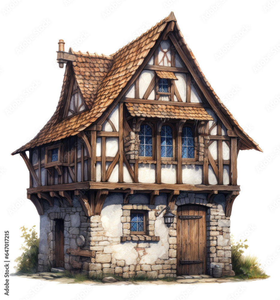 Medieval House Isolated on Transparent Background
