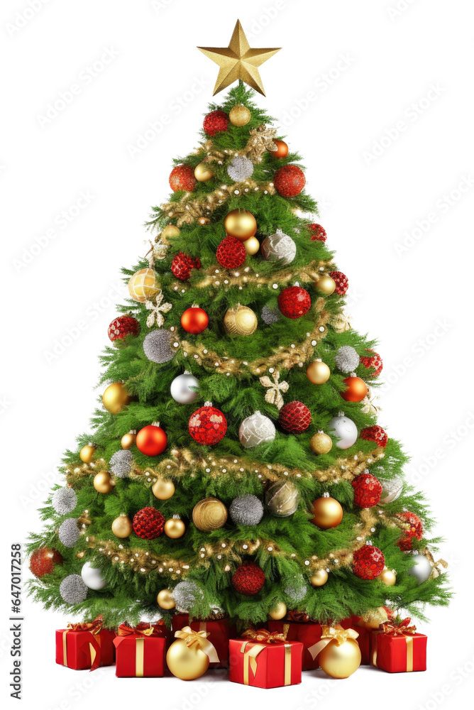 Christmas Tree with Gifts Isolated on Transparent Background

