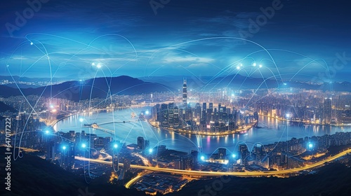 5G wireless network, high speed internet, cloud computing or connect diagram technology, Data storage, service, synchronize, online, financial, Connectivity global, smart city, ecommerce, facility
