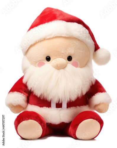 Cute Santa Claus Stuffed Toy Isolated on Transparent Background 
