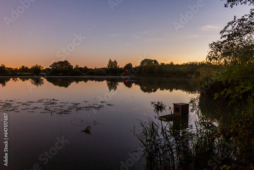 Night view of Okrouhlik pond in Lysa nad Labem, Czech Republic photo