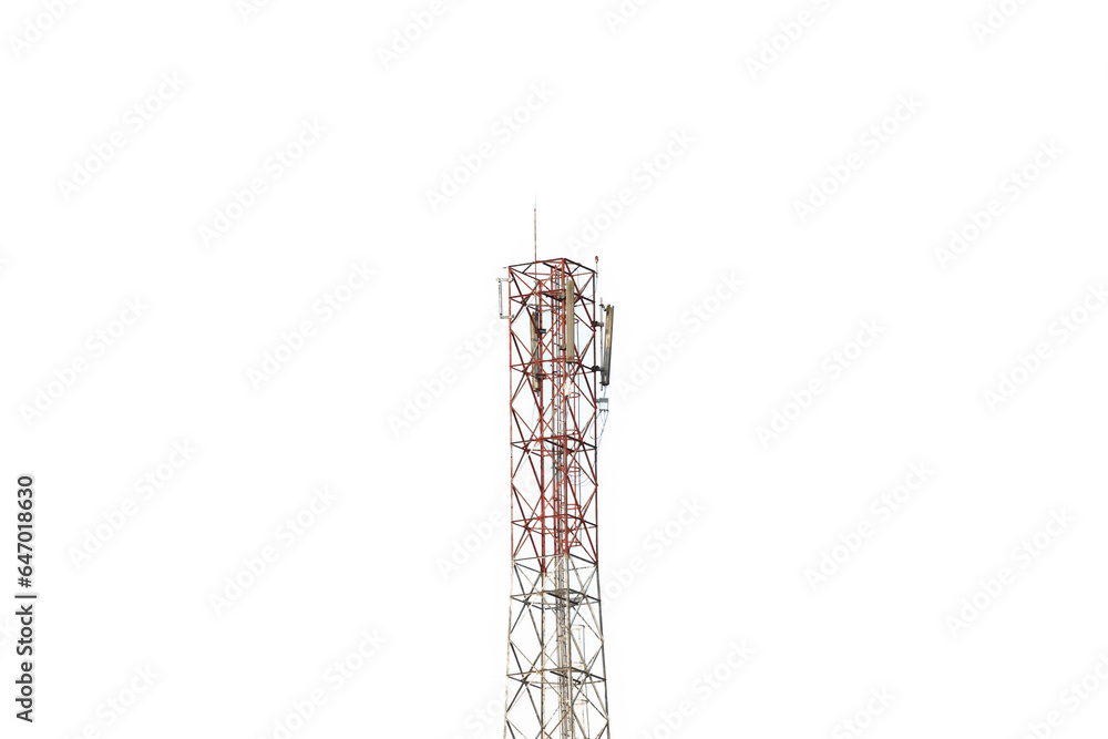 Top of antenna tower in Isolated white background, top antenna view Isolated background Top of antenna tower in Isolated white background, top antenna view Isolated background