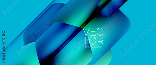 Dynamic bright colorful geometric elements with fluid gradients, lights, shadows blend in a minimal backdrop, creating captivating composition