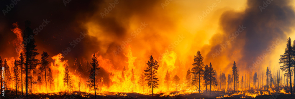 Very large Forest fire with trees on fire