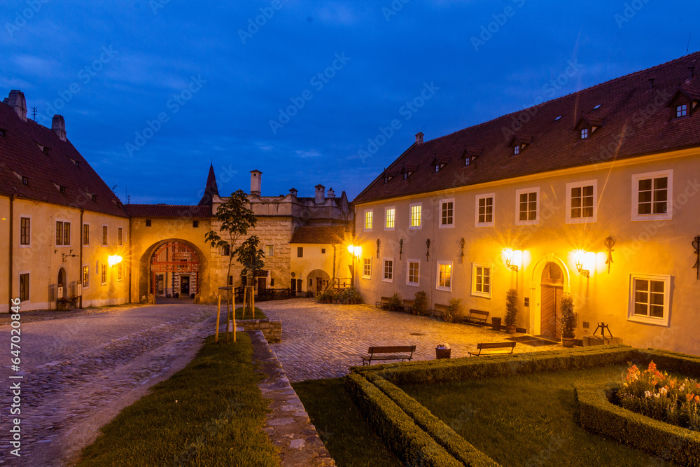  Evening view of Cesky Krumlov chateau courtyard, Czech Republic