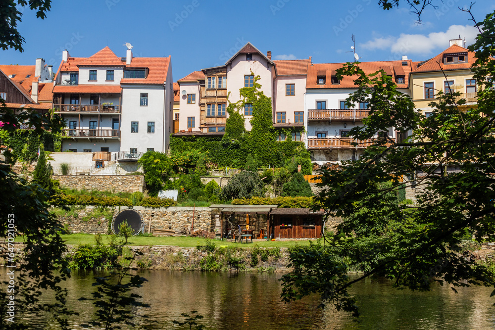Riverside houses in Cesky Krumlov town, Czech Republic