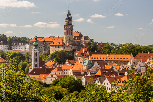 Skyline of Cesky Krumlov town with the castle, Czech Republic