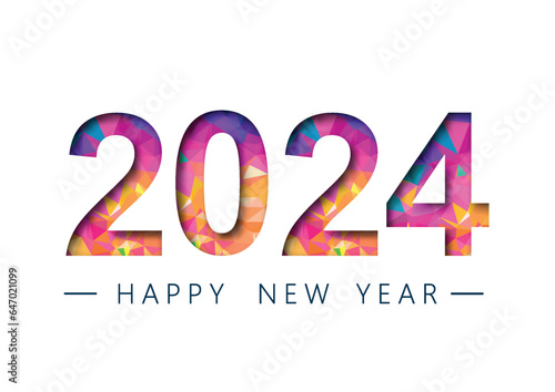 Happy new year 2024 polygon vector symbol. Calendar title concept. Isolated graphic. Icon or poster idea. Vector template