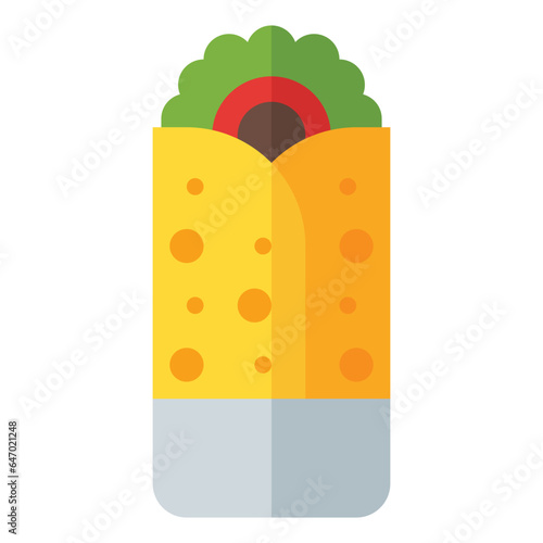burrito icon in flat style isolated on transparent background. Fastfood icon, vector illustration for graphic design projects