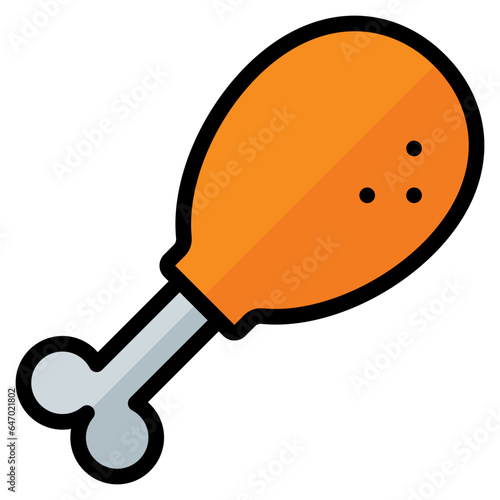 fried chicken icon in filled line style isolated on transparent background. Fastfood icon, vector illustration for graphic design projects