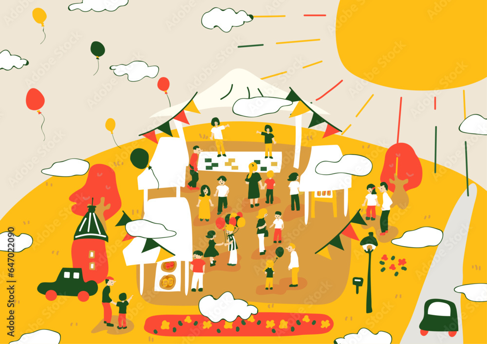 Obraz premium 雲がもくもくの秋色のイベント会場