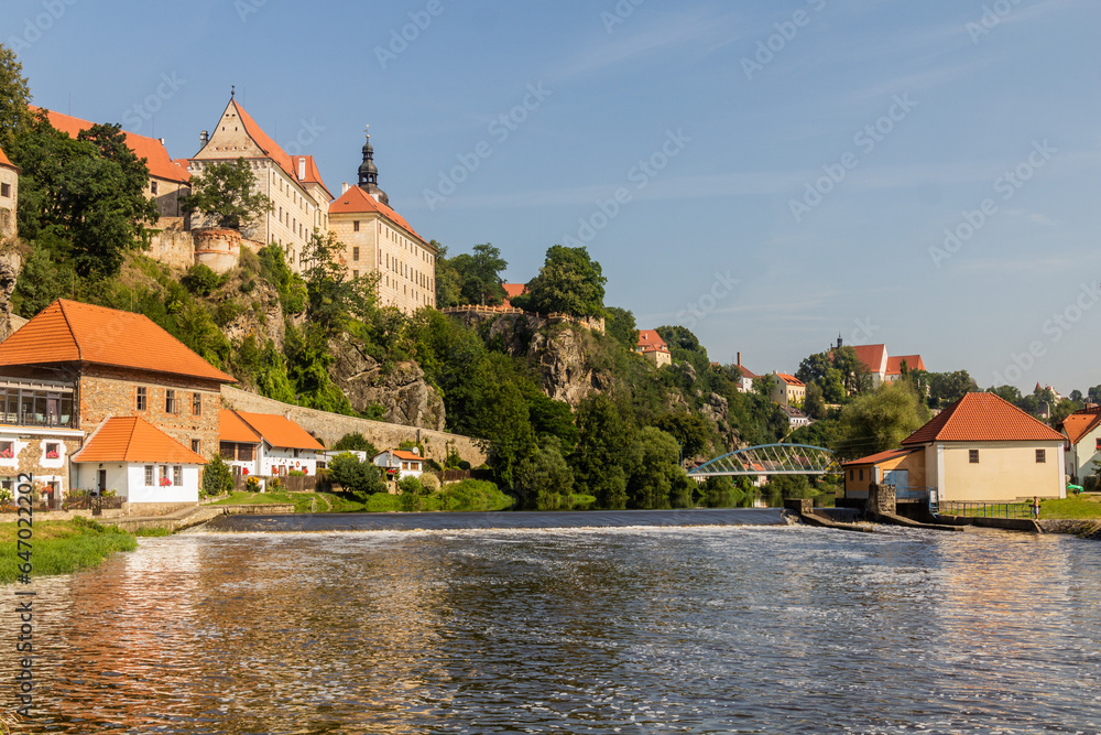 View of Bechyne town and Dolni mlyn weir at Luznice river, Czech Republic