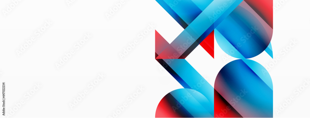 Vibrant color triangles and circles on white background intertwine to create captivating and harmoniously balanced composition for digital designs, presentations, website banners, social media posts Vibrant color triangles and circles on white background intertwine to create captivating and harmoniously balanced composition for digital designs, presentations, website banners, social media posts
