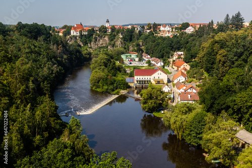 Aerial view of Bechyne town and Luznice river, Czech Republic