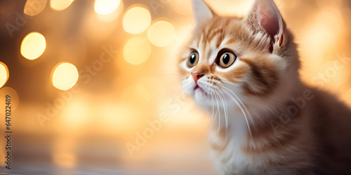 Adorable kitty cat on blur light background