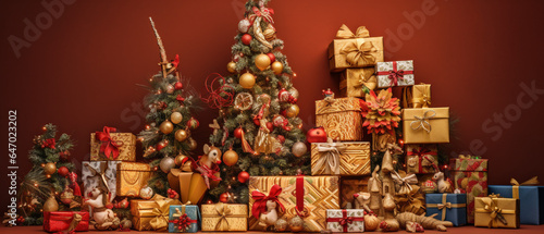 Vibrant Christmas Celebration: Holiday Decor Wonderland Created with generative AI tools.