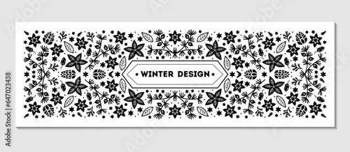 Luxury Christmas frame, abstract sketch winter floral design templates for xmas products. Geometric monochrome square, holly silver backgrounds with fir tree. Use for package, branding, decoration,